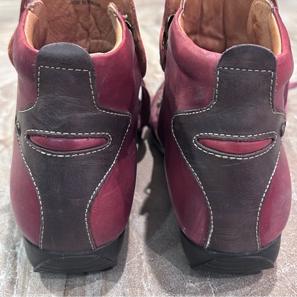 Women's Burgundy Leather Lace-Up Ankle Sneakers - Picture 12 of 14